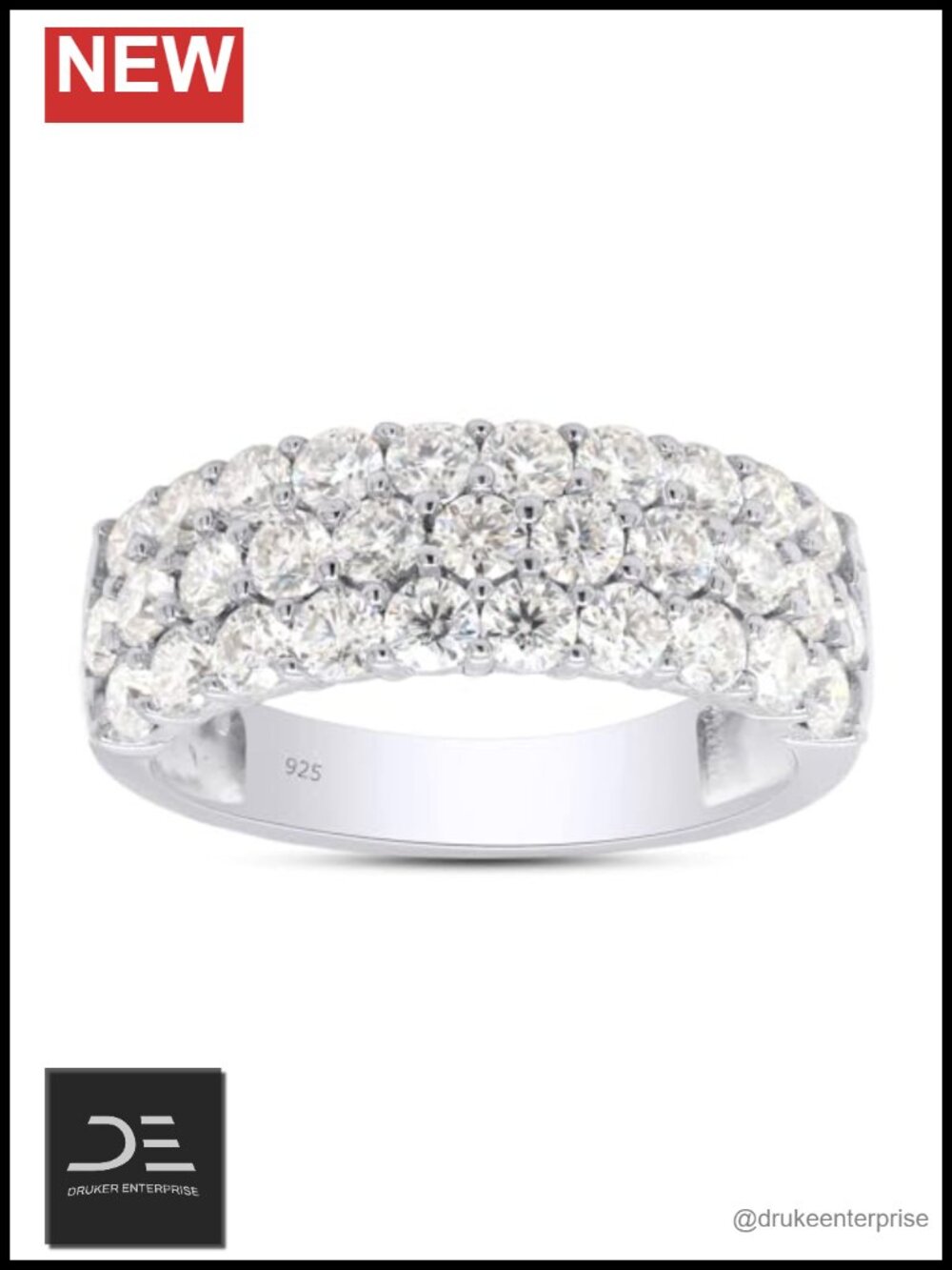 3 Row Half Eternity Wedding Band Ring 1.50 CT Moissanite 925 Sterling Silver